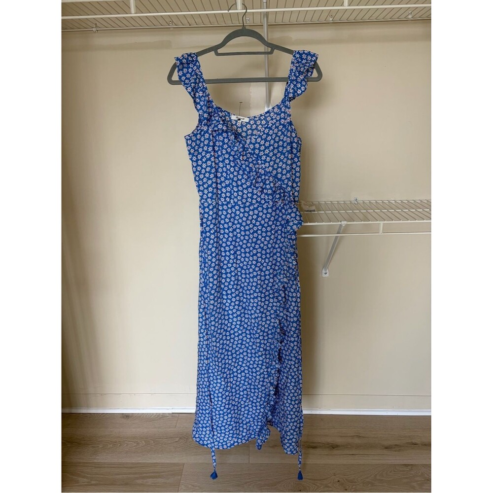 Madewell Blue Floral Ruffle-Trim Maxi Dress